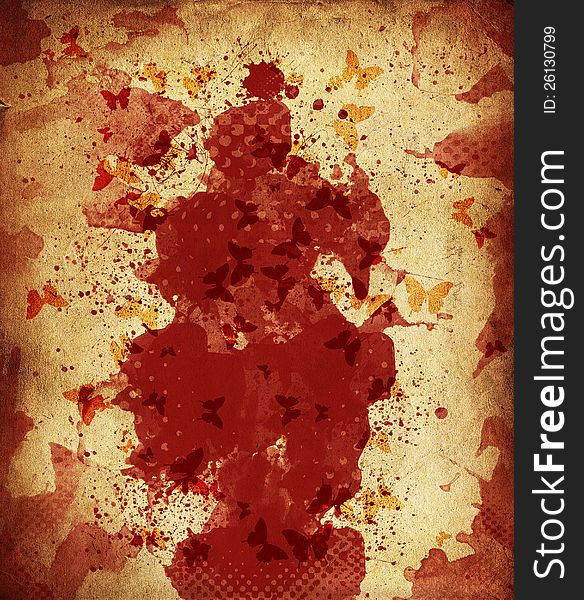 Abstract blood spots on grunge paper background.