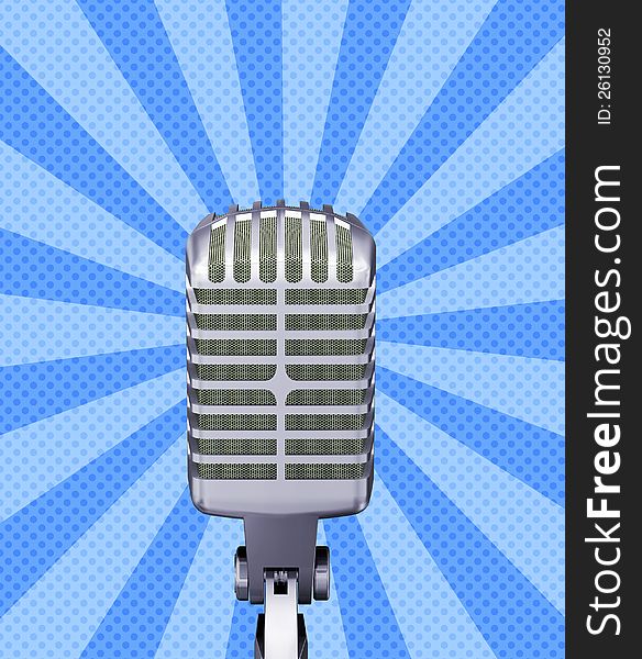 Illustration of classic retro microphone on blue background.