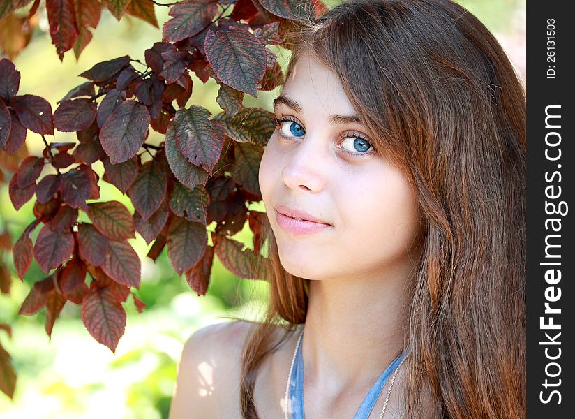 Portrait of beautiful blue eyed girl with long hair. outdoors. Portrait of beautiful blue eyed girl with long hair. outdoors