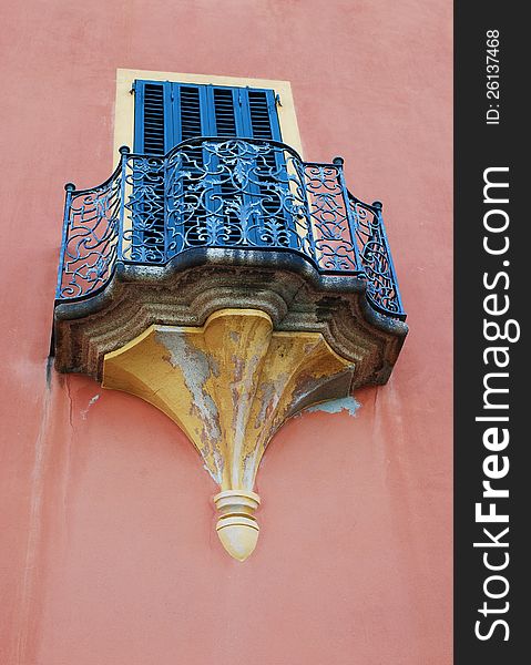 Photo of old decorative balcony, Italy. Photo of old decorative balcony, Italy