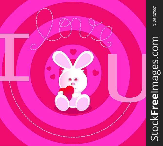 Red, rose theme. Loving white bunny expressing feelings of love. Red, rose theme. Loving white bunny expressing feelings of love.