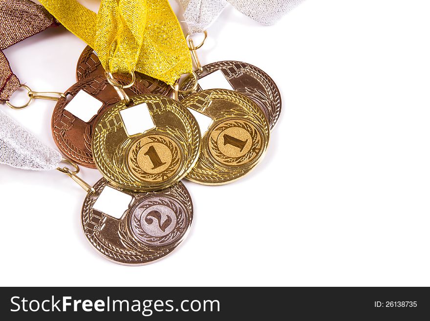 The complete set of medals on a white background with a place for your logo. The complete set of medals on a white background with a place for your logo