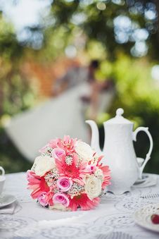 Bridal Bouquet To The Tea Table Stock Images Bridal Bouquet To The Tea Table Stock Images