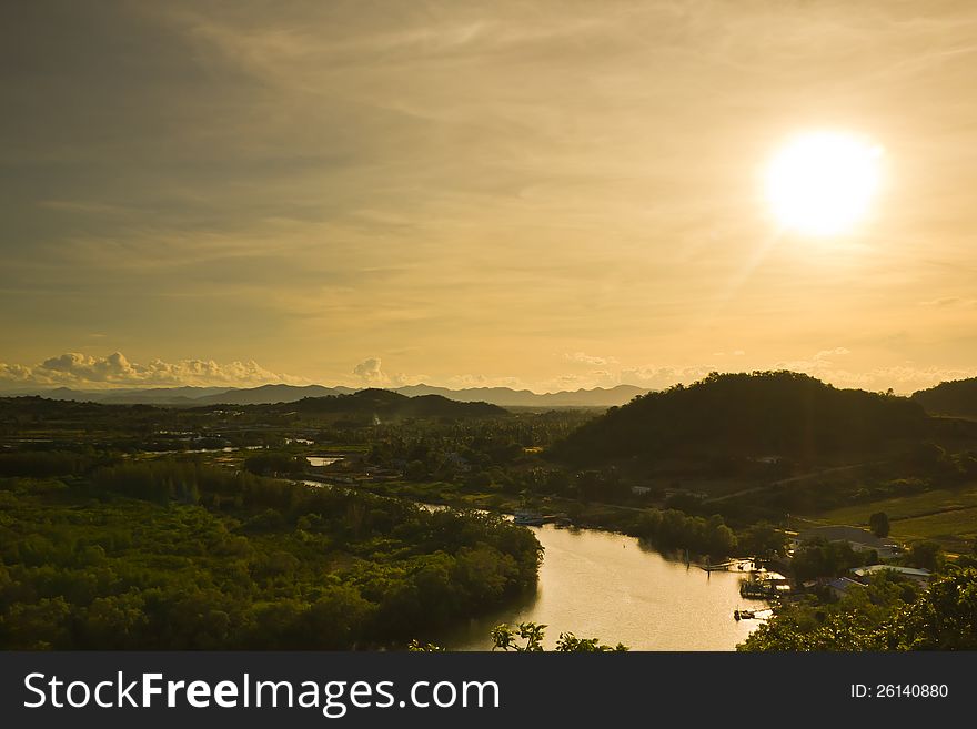Pranburi River And Sunset