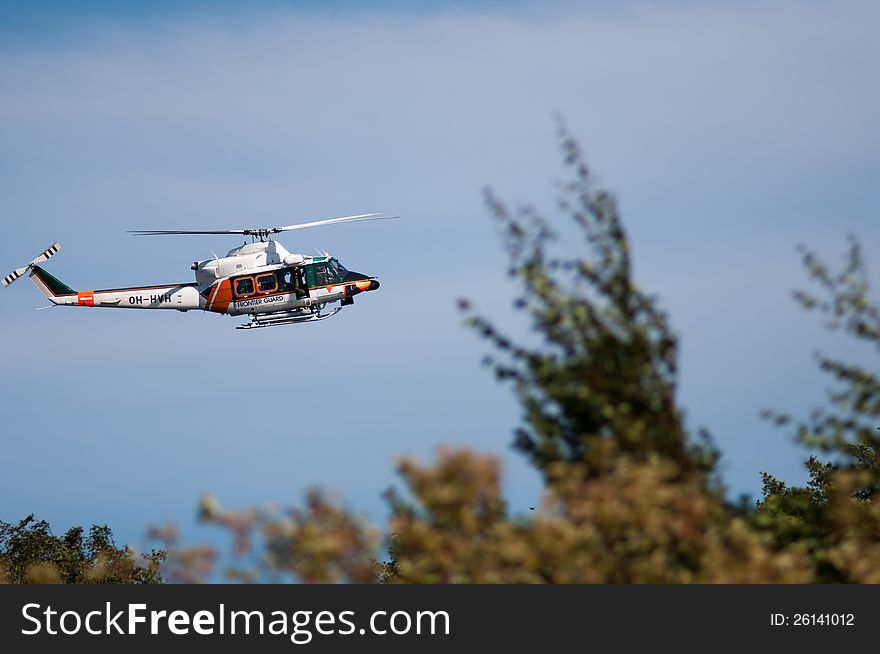 Shot of the Finnish Coast Guard helicopter in action