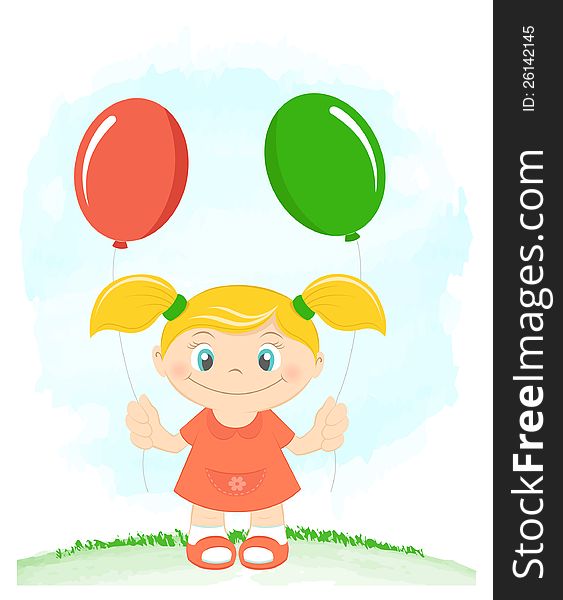 Cute Little Girl With Toy Balloons