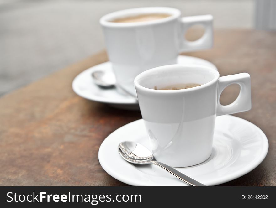 Espresso Coffee In A White Cup