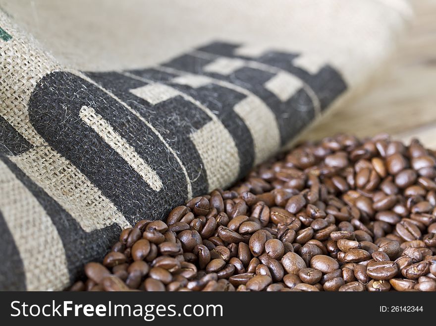 Burlap and coffee beans