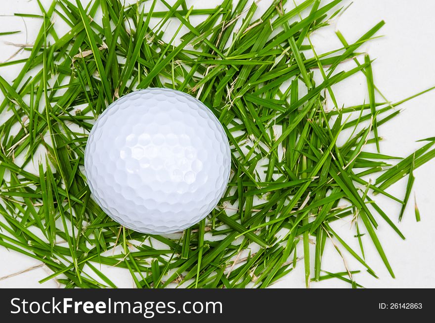 White Golf Ball Top View On Grass