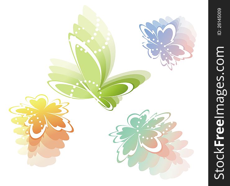 Summer background  with flowers  and  butterflies. Illustration