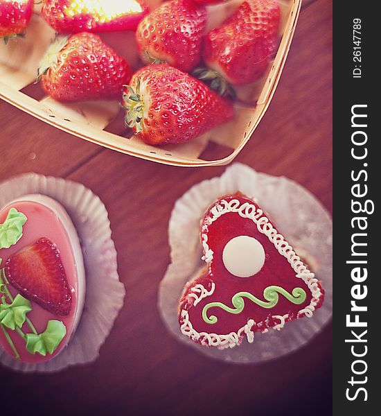 Strawberry cake in the shape of a heart