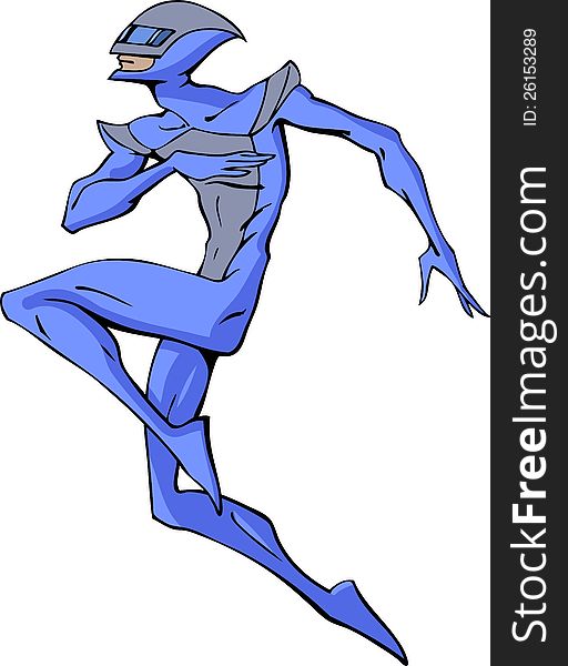 Illustration of a stylish superhero in blue costume. Illustration of a stylish superhero in blue costume