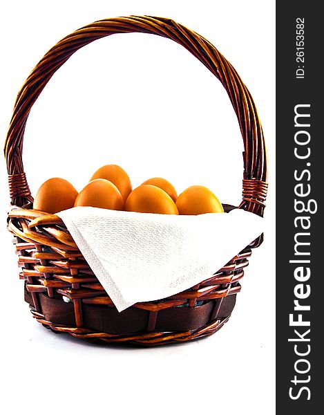 The bag with eggs was photographed on a white background