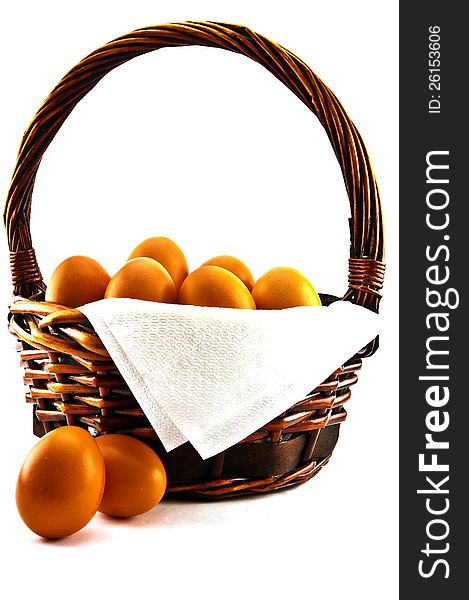 The bag with eggs was photographed on a white background