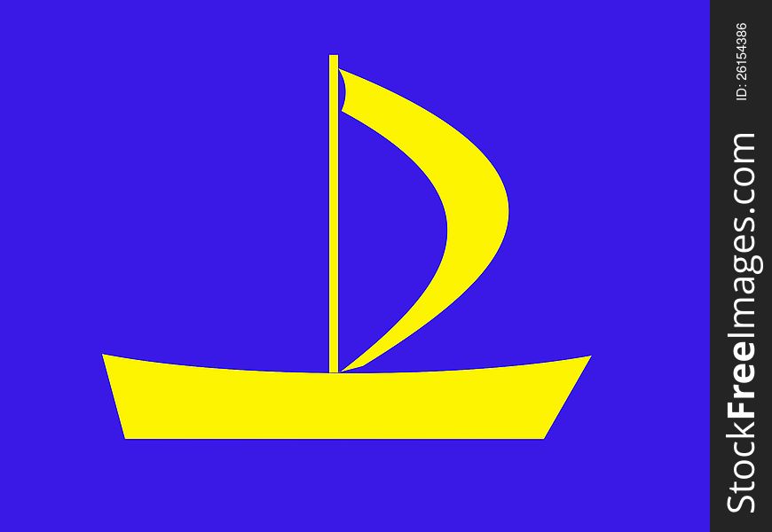 Trade mark with the yellow ship on a blue background. Trade mark with the yellow ship on a blue background