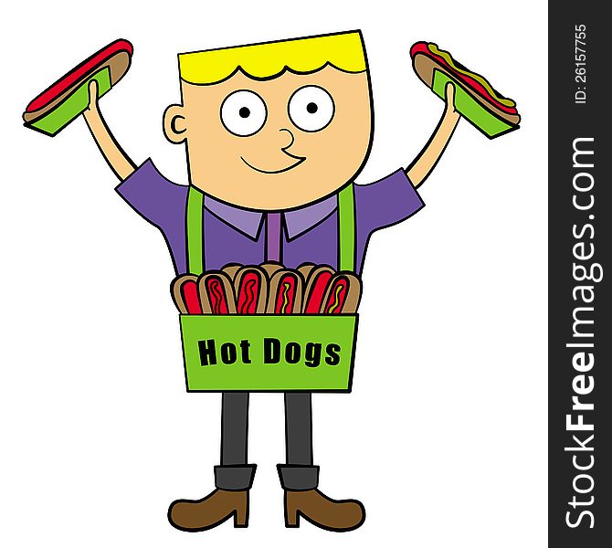 A cute illustration of a happy hot dog vendor. A cute illustration of a happy hot dog vendor