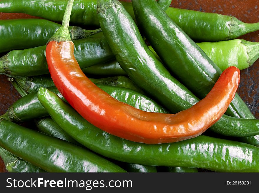 Green and red  hot pepper chili