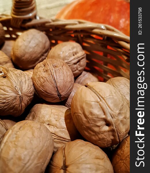 Walnuts In A Basket In Large Quantities