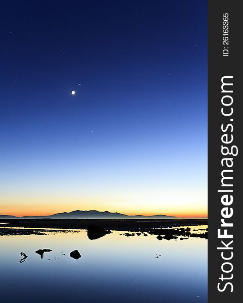 Sun down looking over to the Isle of Arran, witt the Moon, Venus and Jupiter visable in the picture. Sun down looking over to the Isle of Arran, witt the Moon, Venus and Jupiter visable in the picture.