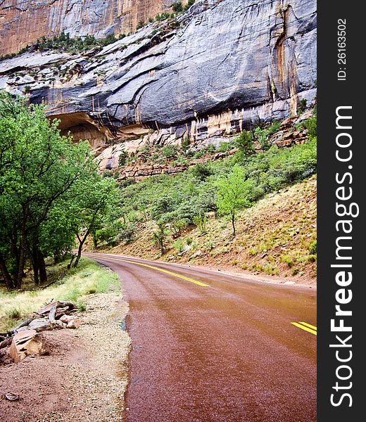 Road bends in Zion Canyon. Road bends in Zion Canyon