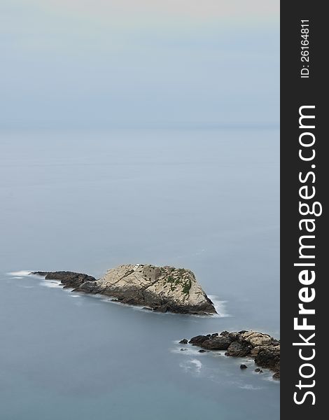 Bird eye view of Mollarri islet in Zarautz at dawn