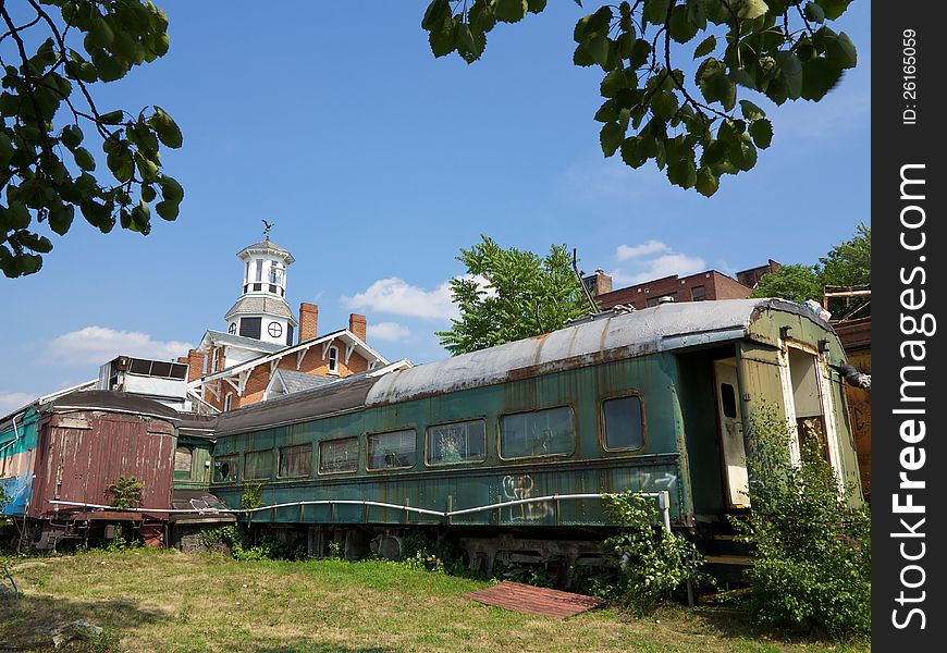 Abandoned rail car in downtown Wilkes-Barre, PA, once used a restaurant and now an example of a failed business and urban blight.