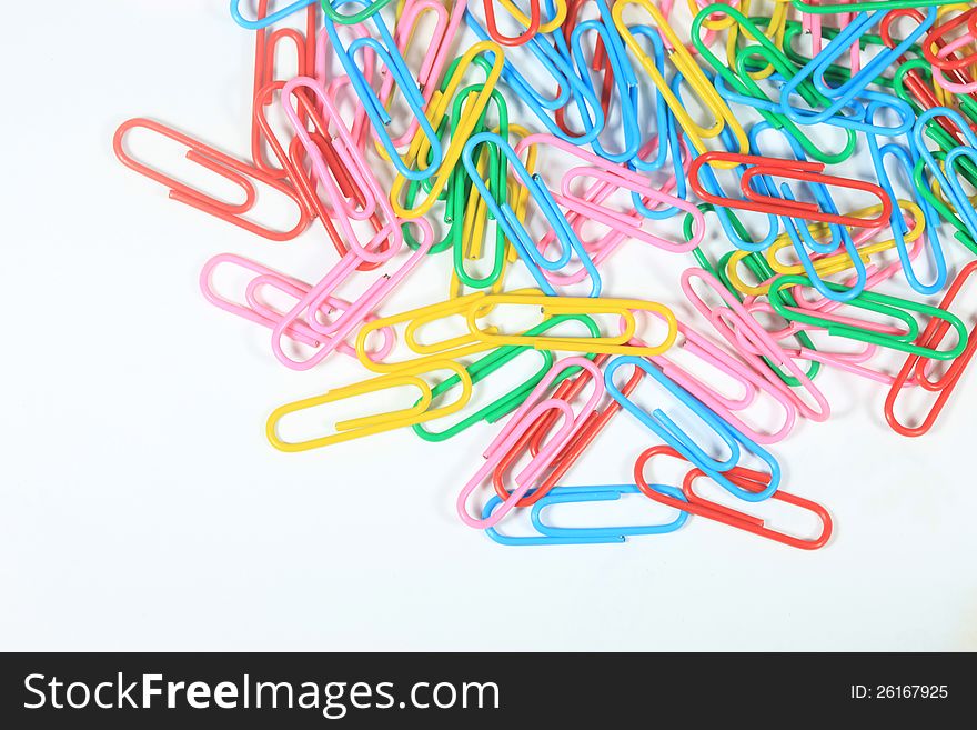 Closed-up paper clips background with empty space for design