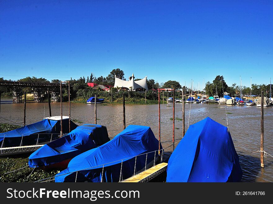 province of santa fe-argentina.beautifull day with marina boat luxury in club of city river and blue sky