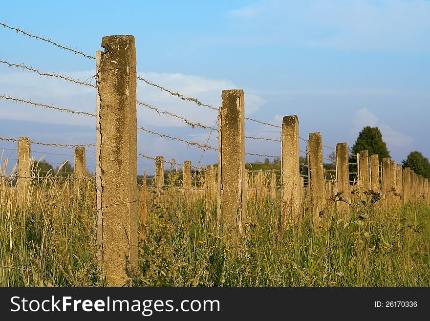 The Concrete Fence With Barbed Wire