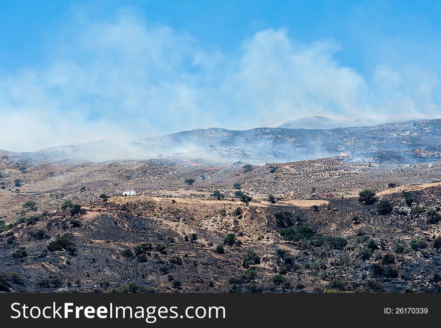 Bushfire in the Mountains of Crete/Greece. Bushfire in the Mountains of Crete/Greece