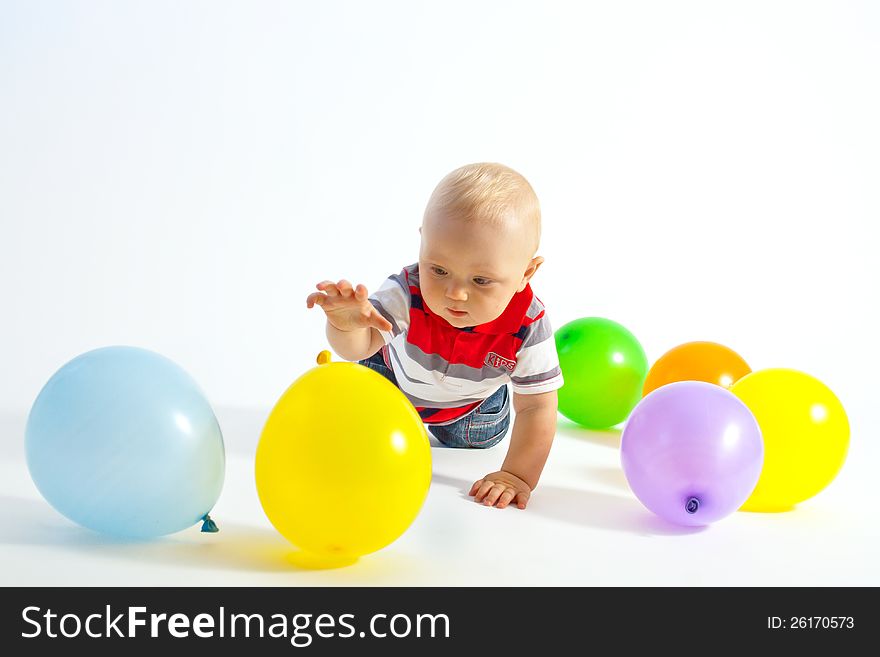 Child go to varicoloured balloons. Child go to varicoloured balloons