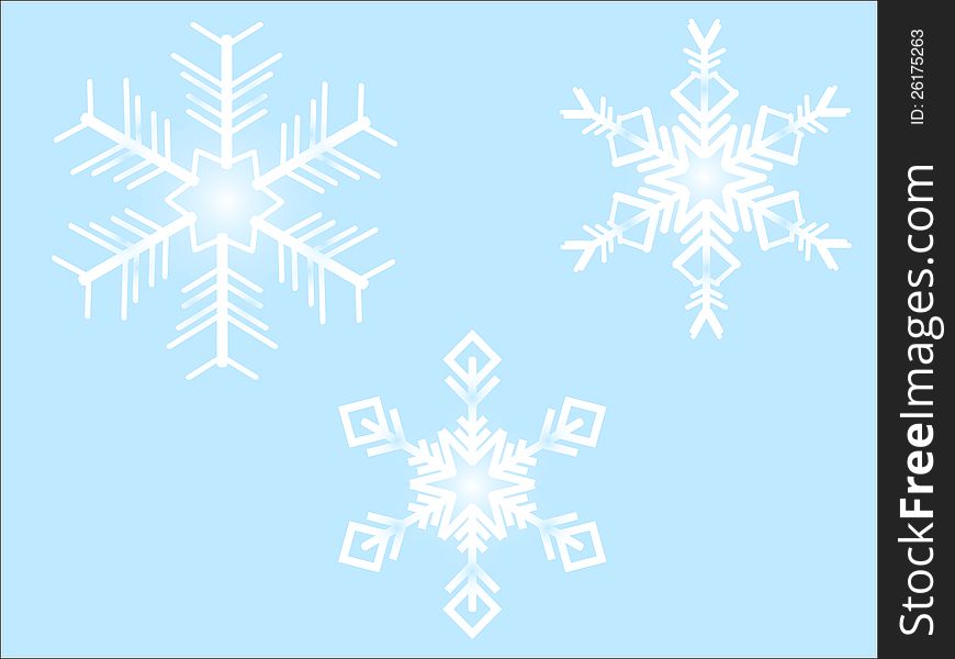 Symetric white snowflakes on the blue background. Symetric white snowflakes on the blue background