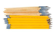 Pencils And Brushes Isolated On White Stock Images