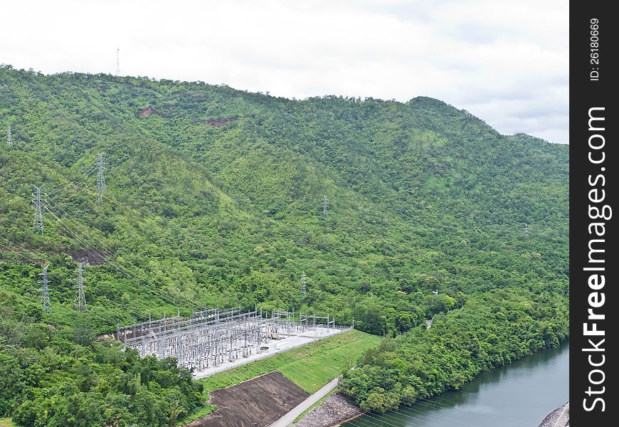 Electricity power station of Srinakarin dam in Thailand