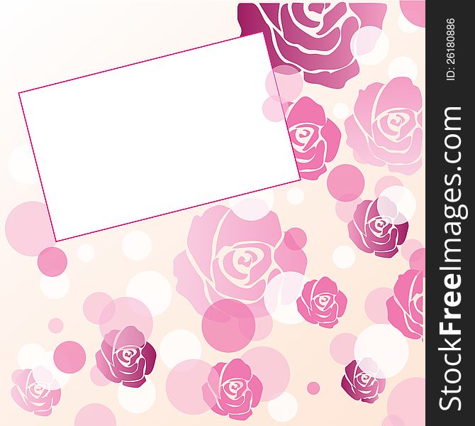 Pink greeting card background with roses. Pink greeting card background with roses