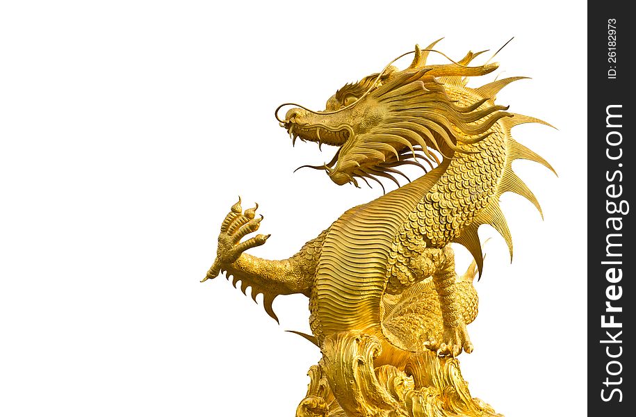 Golden Chinese Imperial Dragon with Pearl, isolated on white. Golden Chinese Imperial Dragon with Pearl, isolated on white