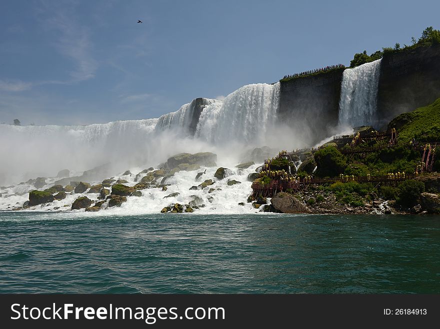 Niagar Falls as seen from the river. Niagar Falls as seen from the river