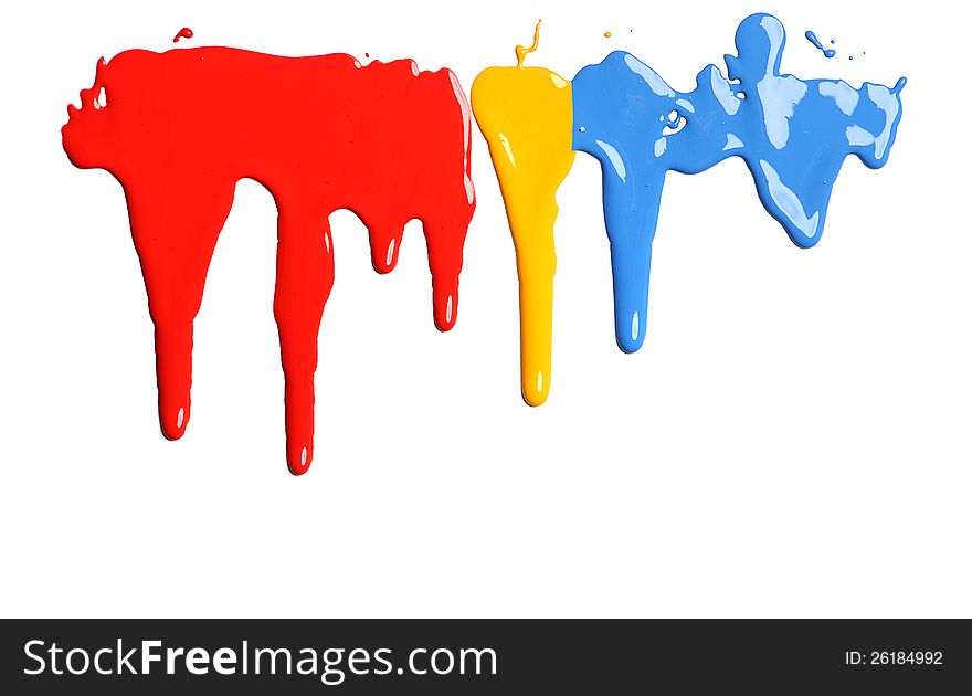 Dripping Paint in primary colors on a white background