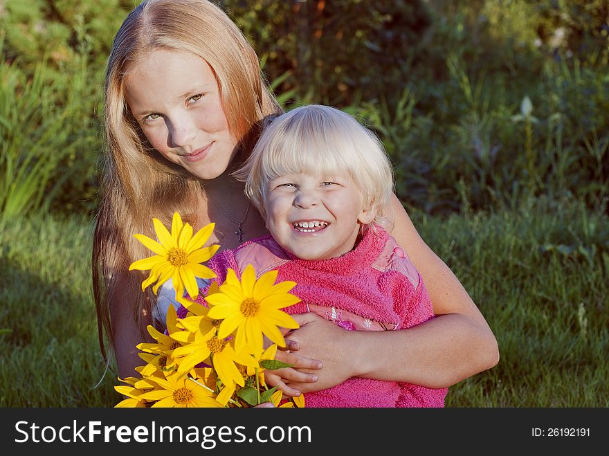 A Pretty Two Sister &x28;age 2 And 12&x29;  In Garden