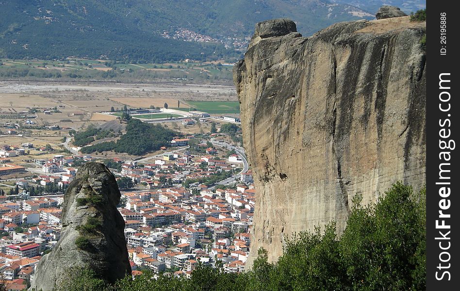 Panoramic View From The Meteora Rocks In Greece