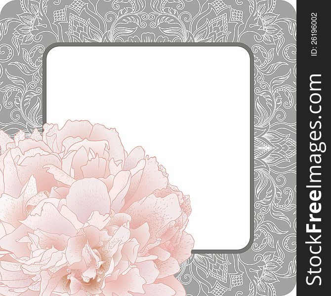 Vector illustration greeting card with pattern and peony. Vector illustration greeting card with pattern and peony.