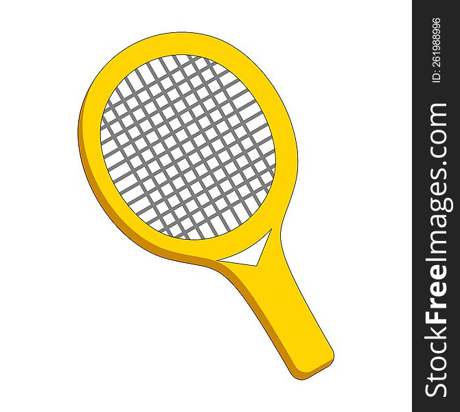 Yellow racquet with grey string for playing tennis