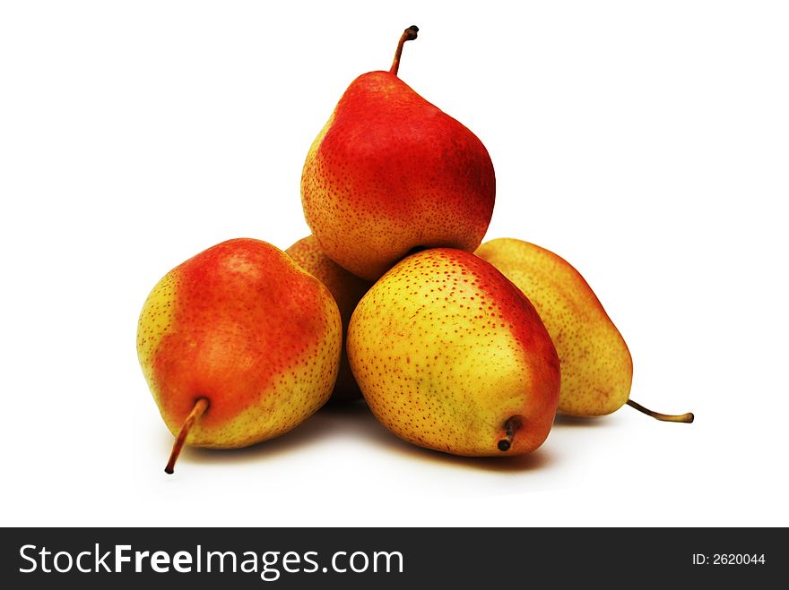 Four colourfull pears isolated on the white