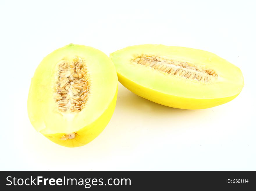 Canary melon isolated on white -yellow melon