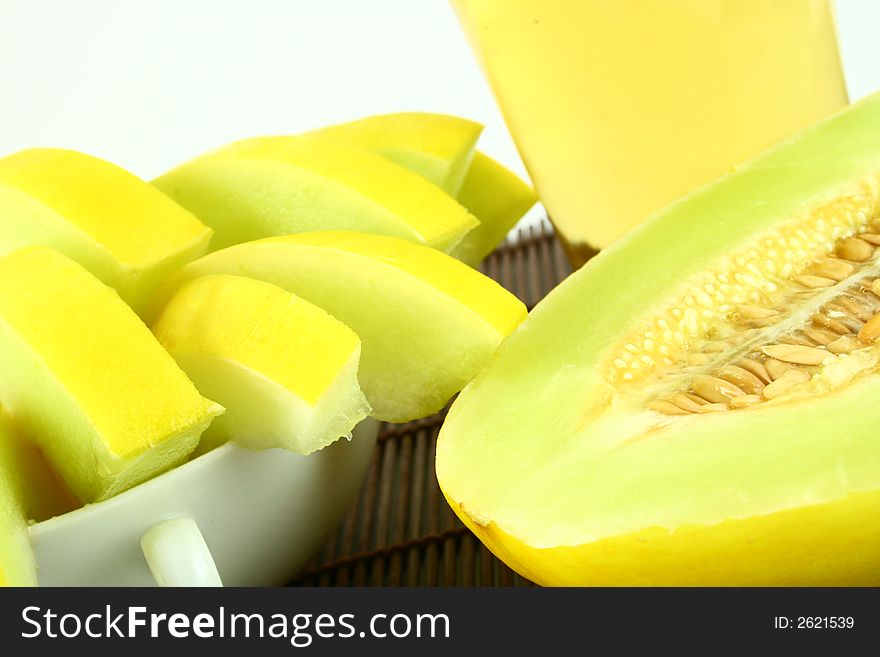 Canary melon isolated on white -yellow melon. Canary melon isolated on white -yellow melon