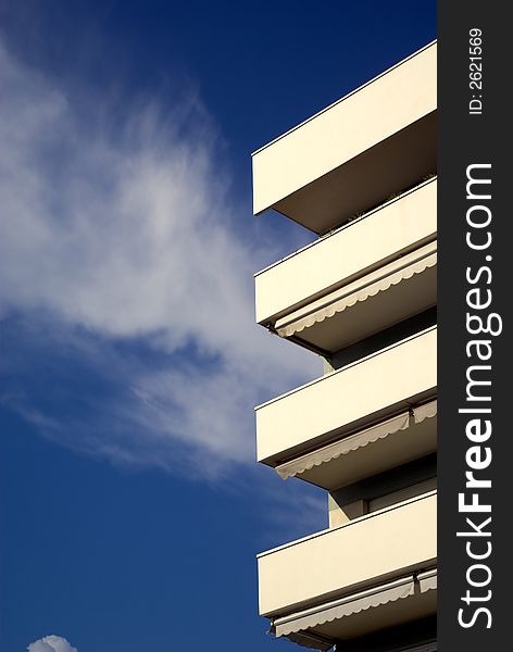 A repetition of balcony on a very blue saturated sky. A repetition of balcony on a very blue saturated sky.