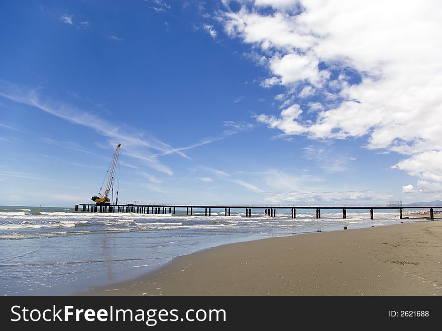 A new pier is built in Tuscany. Big building with great impact in the environment. A new pier is built in Tuscany. Big building with great impact in the environment.