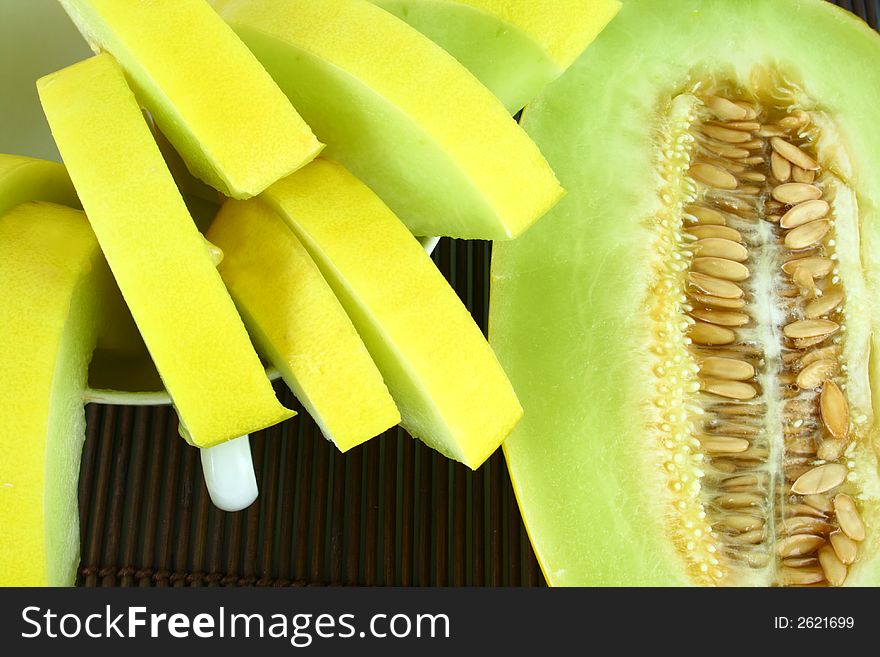 Canary melon isolated on white -yellow melon. Canary melon isolated on white -yellow melon