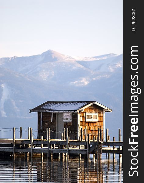 Lake tahoe wooden pier at sunset. Lake tahoe wooden pier at sunset