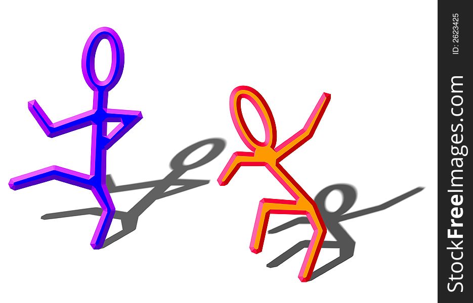 Brightly colored stick figures dancing in a happy, joyfull and uninhibited manner. Brightly colored stick figures dancing in a happy, joyfull and uninhibited manner